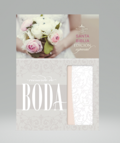 Biblia Compacta Recuerdo Boda Imitación Piel Filigrana Blanca Palo Rosa - RVR60 Canto Plateado