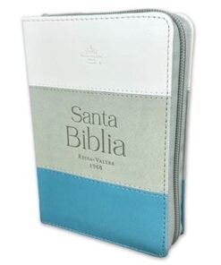 Biblia RVR60/025czti/Tricolor Blanco/gris/turquesa/Imitación piel alta calidad