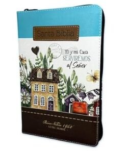 Biblia con Cierre Letra Grande 12 puntos RV1960 floral café/turquesa yo y mi casa con índice